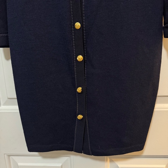 VTG  St. John by Marie Gray Black Navy Santana Knit Dress Gold Buttons Size 8 - Picture 2 of 8